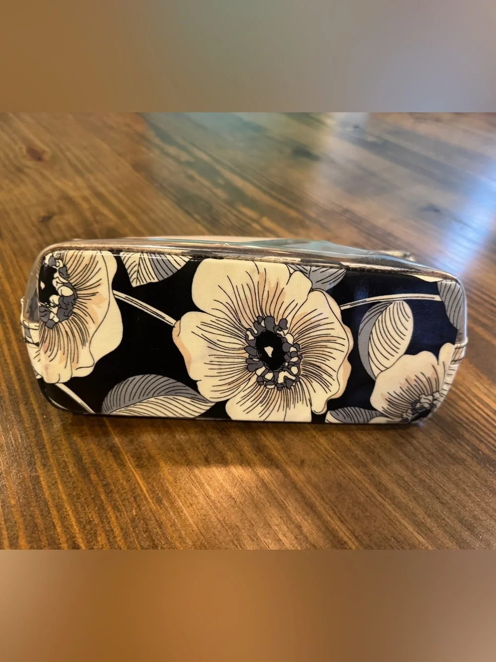 Black Floral Vinyl Cosmetic Bag